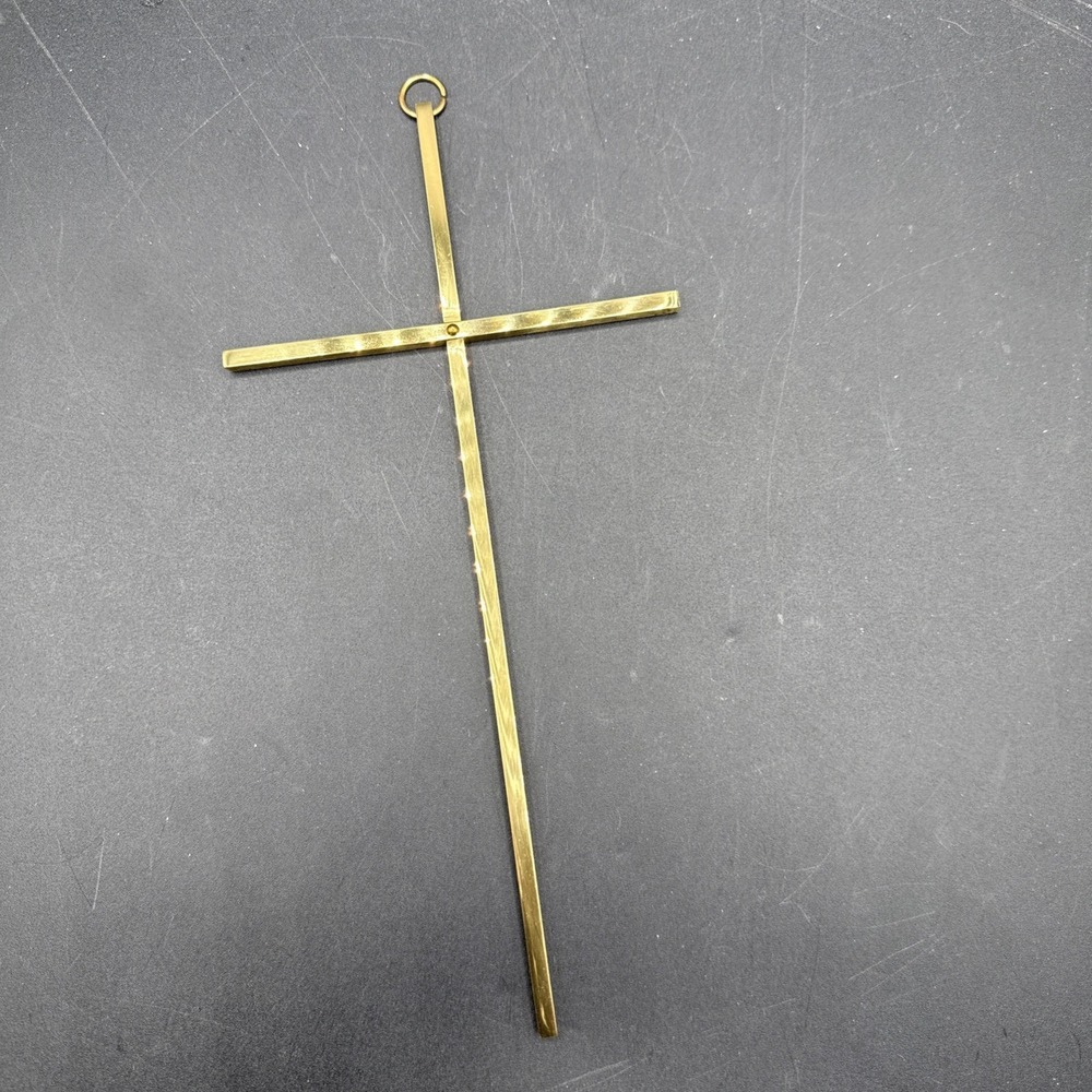 Vintage Brass 10" Wall Cross MCM Minimalist Modernist Gold Christian Decor 10x5